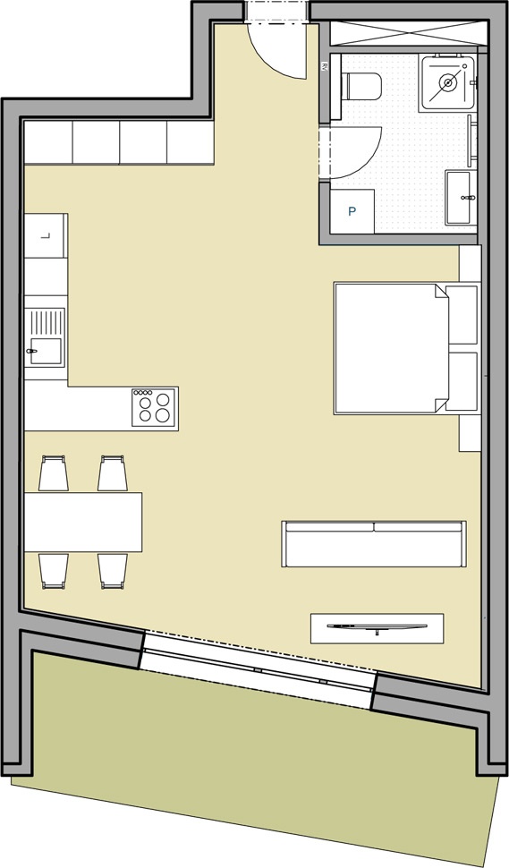 Apartmán 1+kk, 64,69 m2 s balkónem - 3. patro (Byt 10)