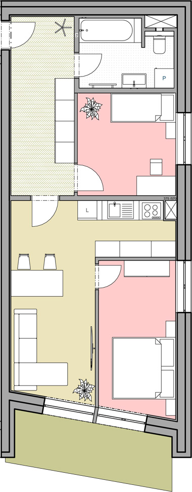 Apartmán 2+kk, 76,36 m2 s balkónem - 3. patro (Byt 12)