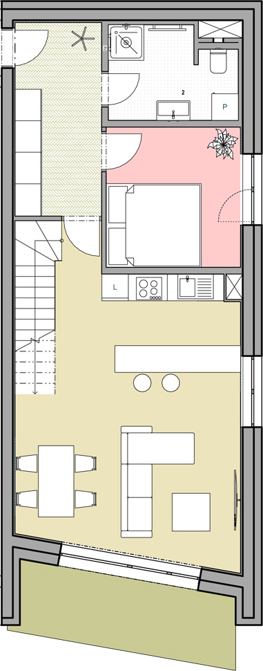 Apartmán 3+kk, 62,5 m2 s balkónem a mezonetem - 4. patro (Byt 18)