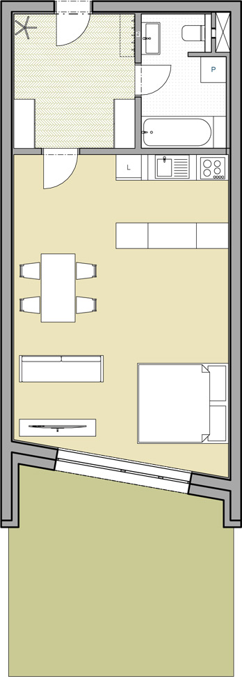 Apartmán 1+kk, 76,74 m2 s balkónem - 2. patro (Byt 3)