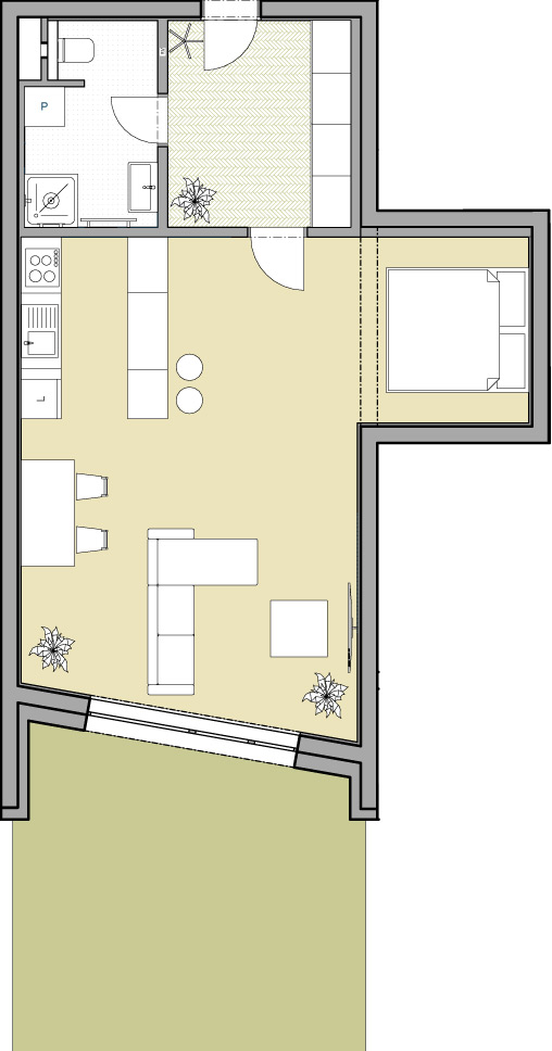 Apartmán 1+kk, 76,74 m2 s balkónem - 2. patro (Byt 3)