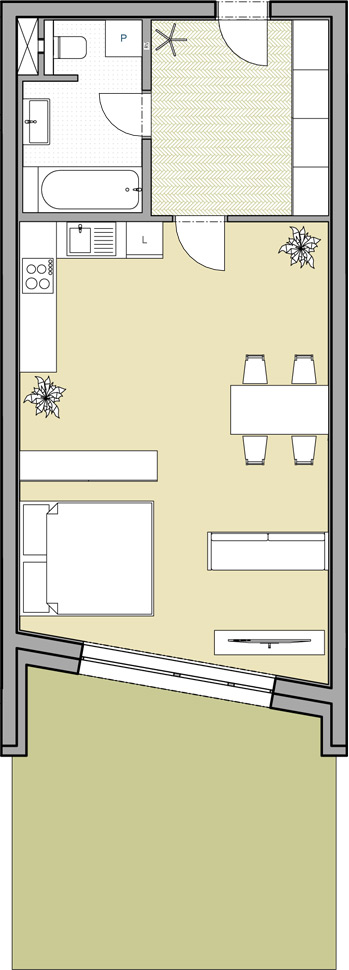 Apartmán 1+kk, 69,84 m2 s balkónem - 2. patro (Byt 5)