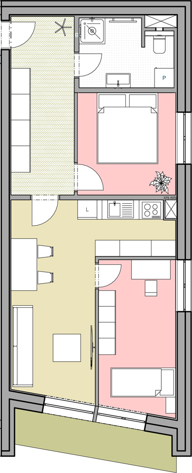 Apartmán 2+kk, 69,86 m2 s balkónem - 2. patro (Byt 6)