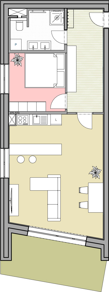 Apartmán 2+kk, 76,36 m2 s balkónem - 3. patro (Byt 7)