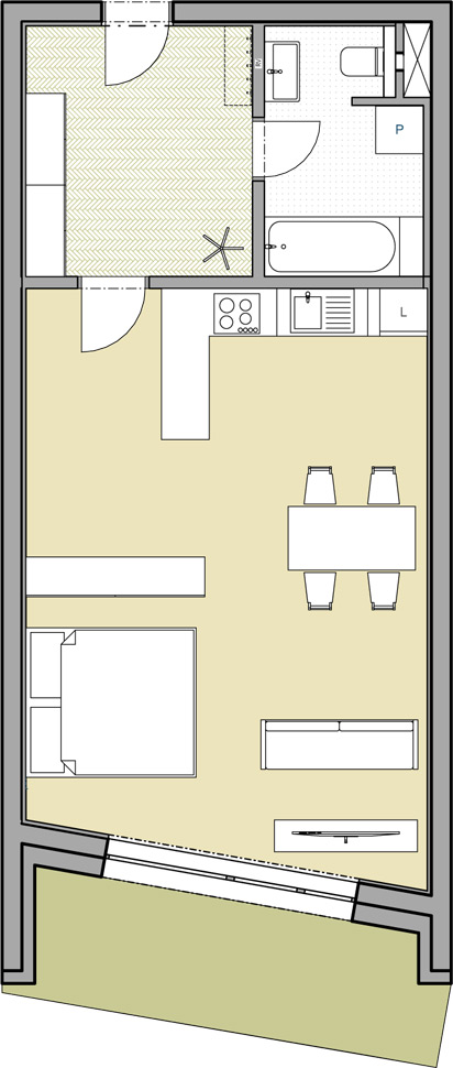 Apartmán 1+kk, 65,14 m2 s balkónem - 3. patro (Byt 8)