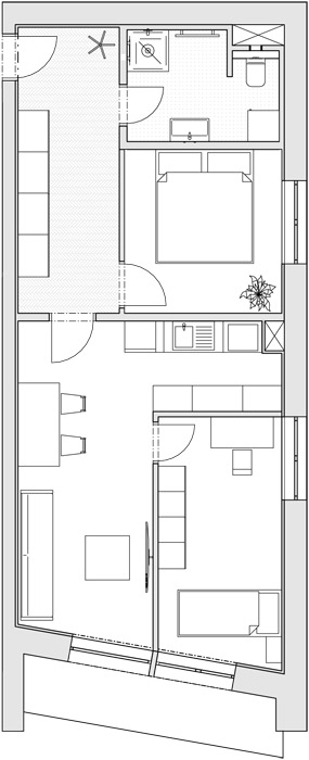 Apartmán 2+kk, 69,86 m2 s balkónem - 2. patro (Byt 6) Apartmán 2+kk, 69,86 m2 s balkónem - 2. patro (Byt 6)