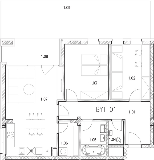 půdorys - np1 01 - apartmán na Šumavě k prodeji